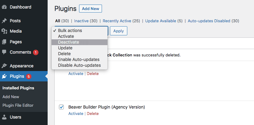deactivating plugins in bulk
