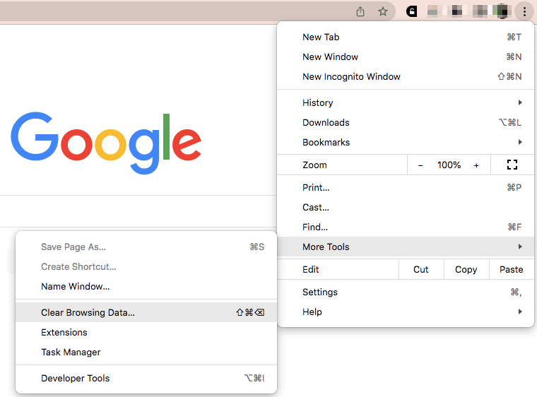 clearing browser cache in Google Chrome