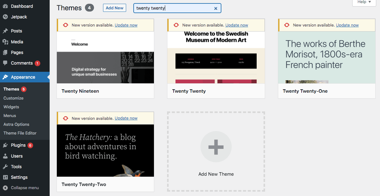 list of installed themes in WordPress