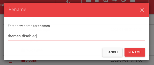 renaming the themes folder in cpanel