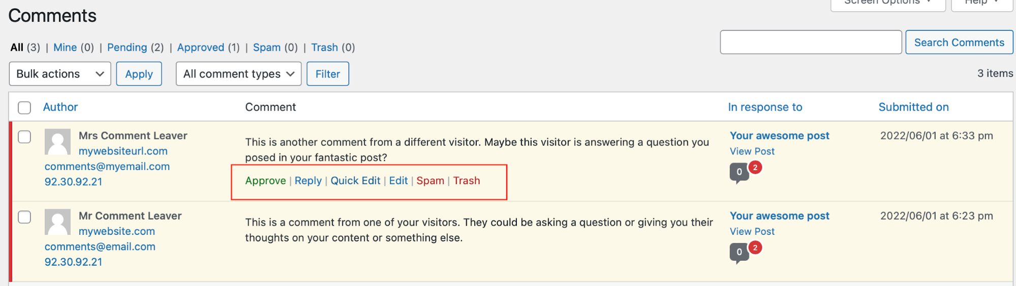 options for managing comments in WordPress