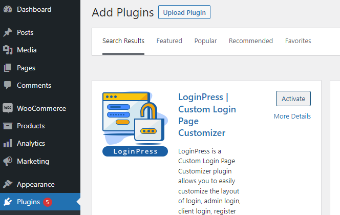 installing the LoginPress plugin