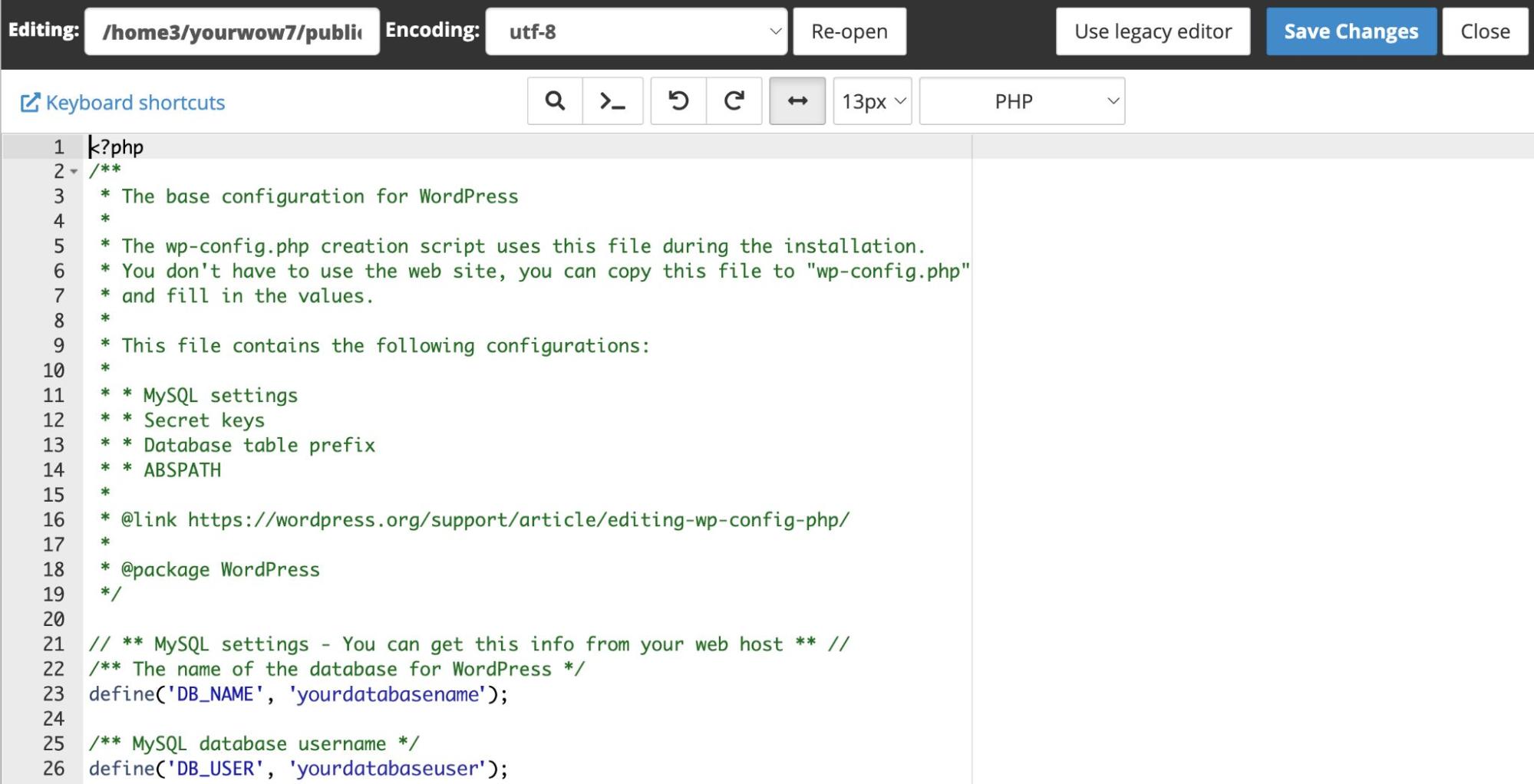 the wp-config.php file in cpanel