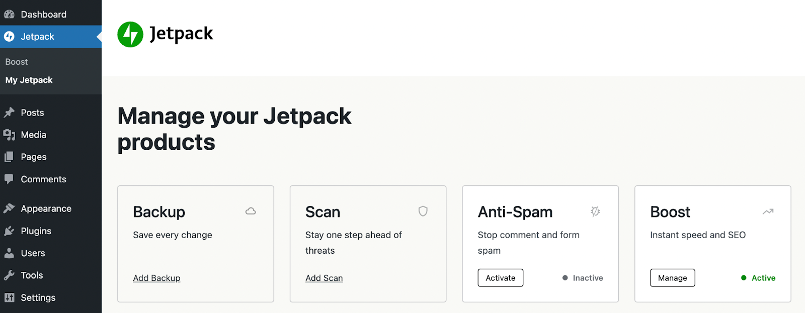 activating Jetpack Boost