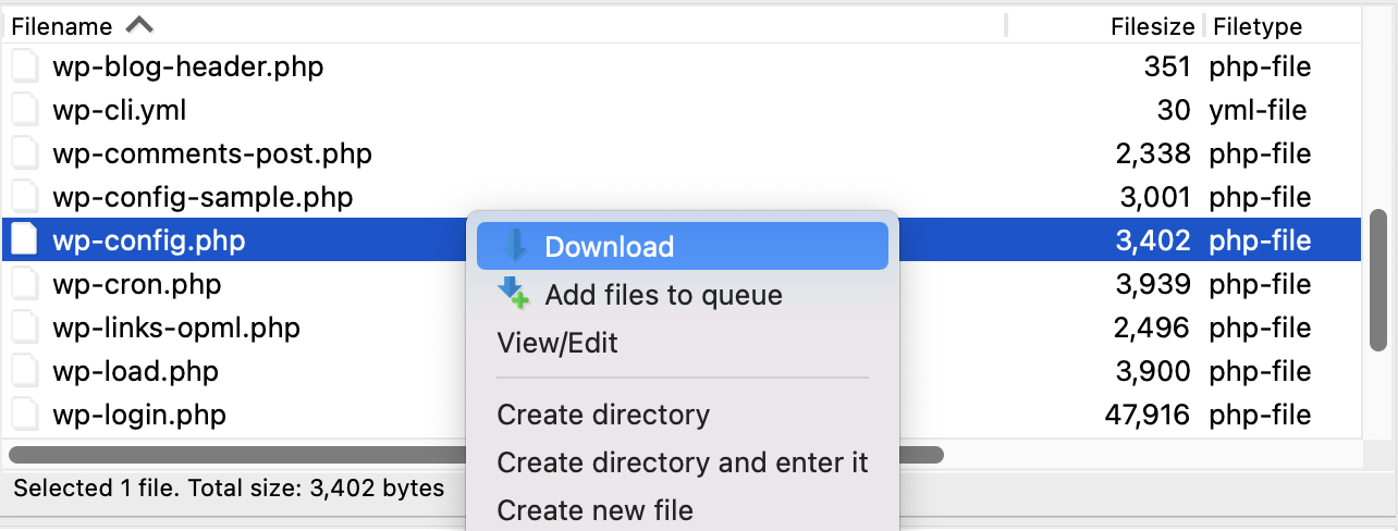 downloading the wp-config.php file