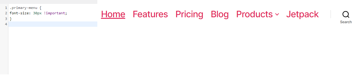 changing the font size via CSS