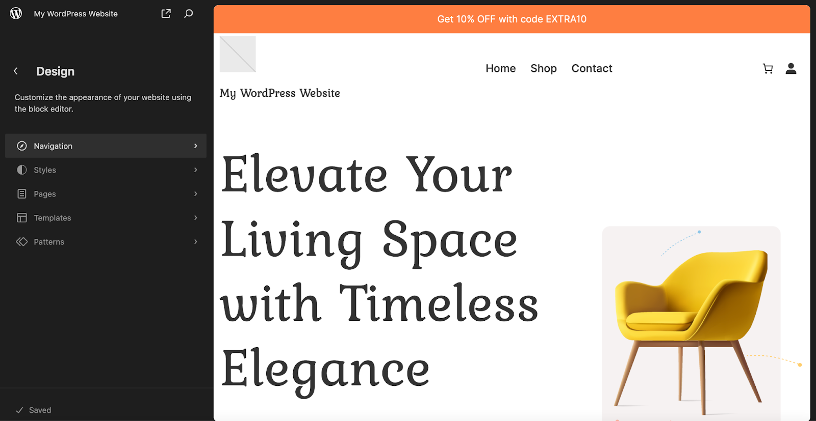 going to the navigation tab in the site editor
