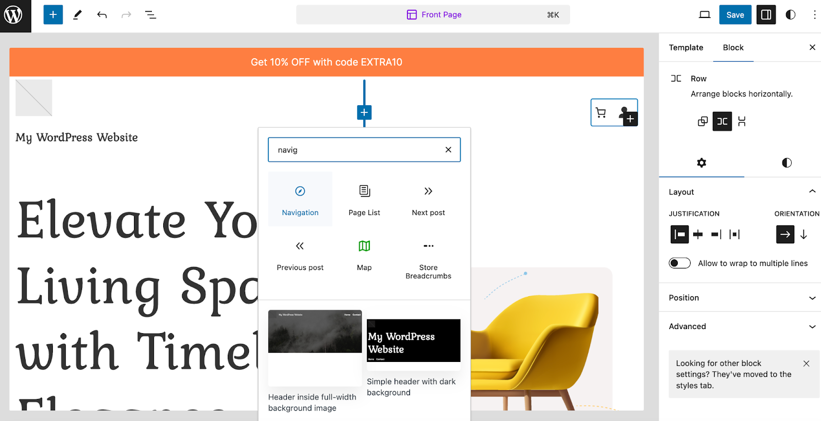 adding blocks to the menu