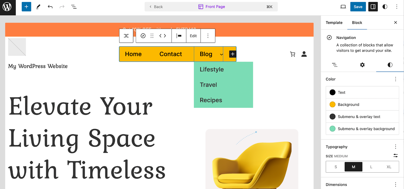 changing the design of the sub-menu
