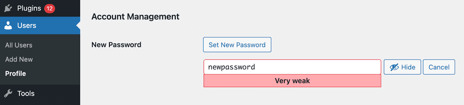 weak password notice