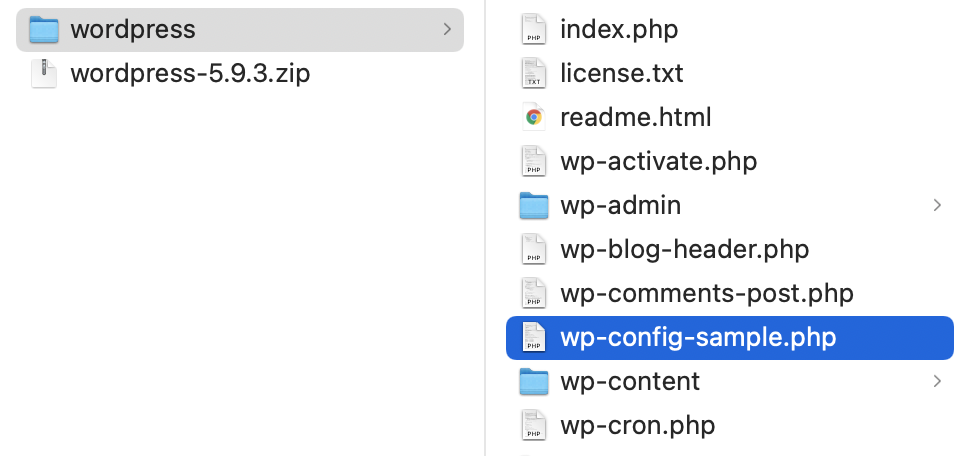 finding the wp-config-sample.php file