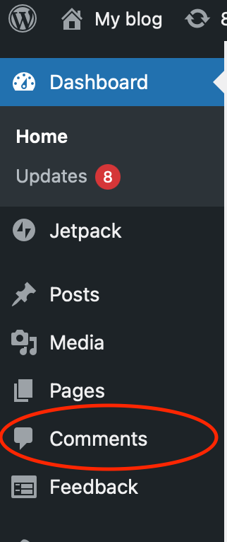 finding Comments in the WordPress dashboard