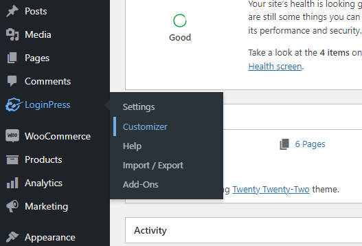 using the LoginPress Customizer to build a login page