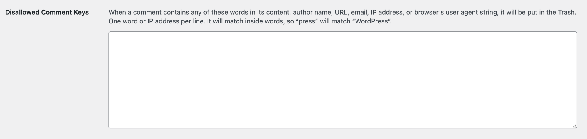 disallowed comment keys in WordPress