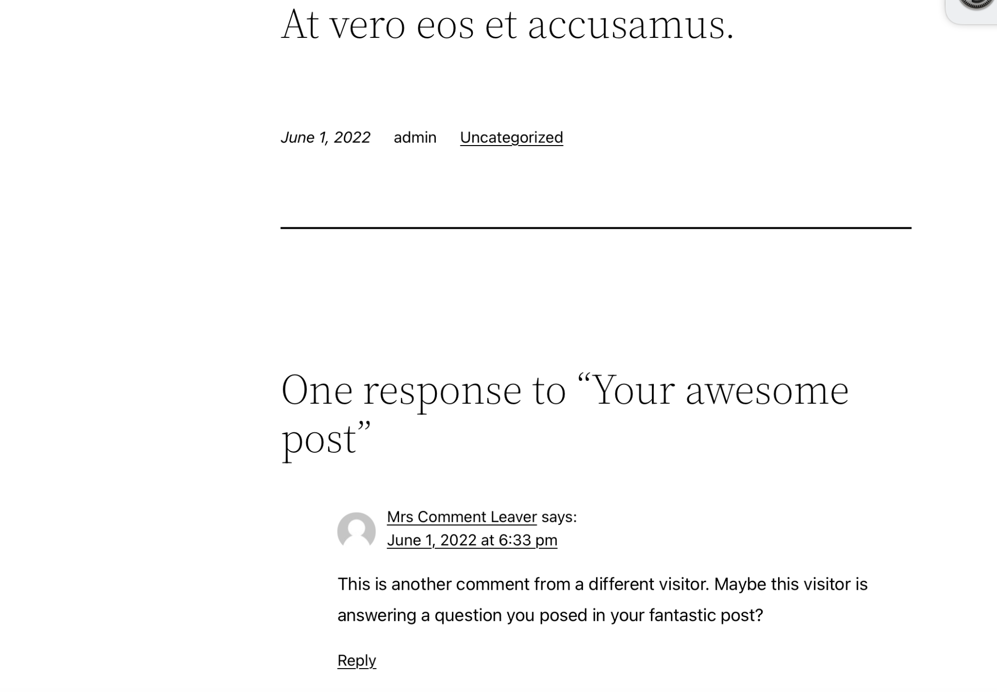 example of a comment on a blog post