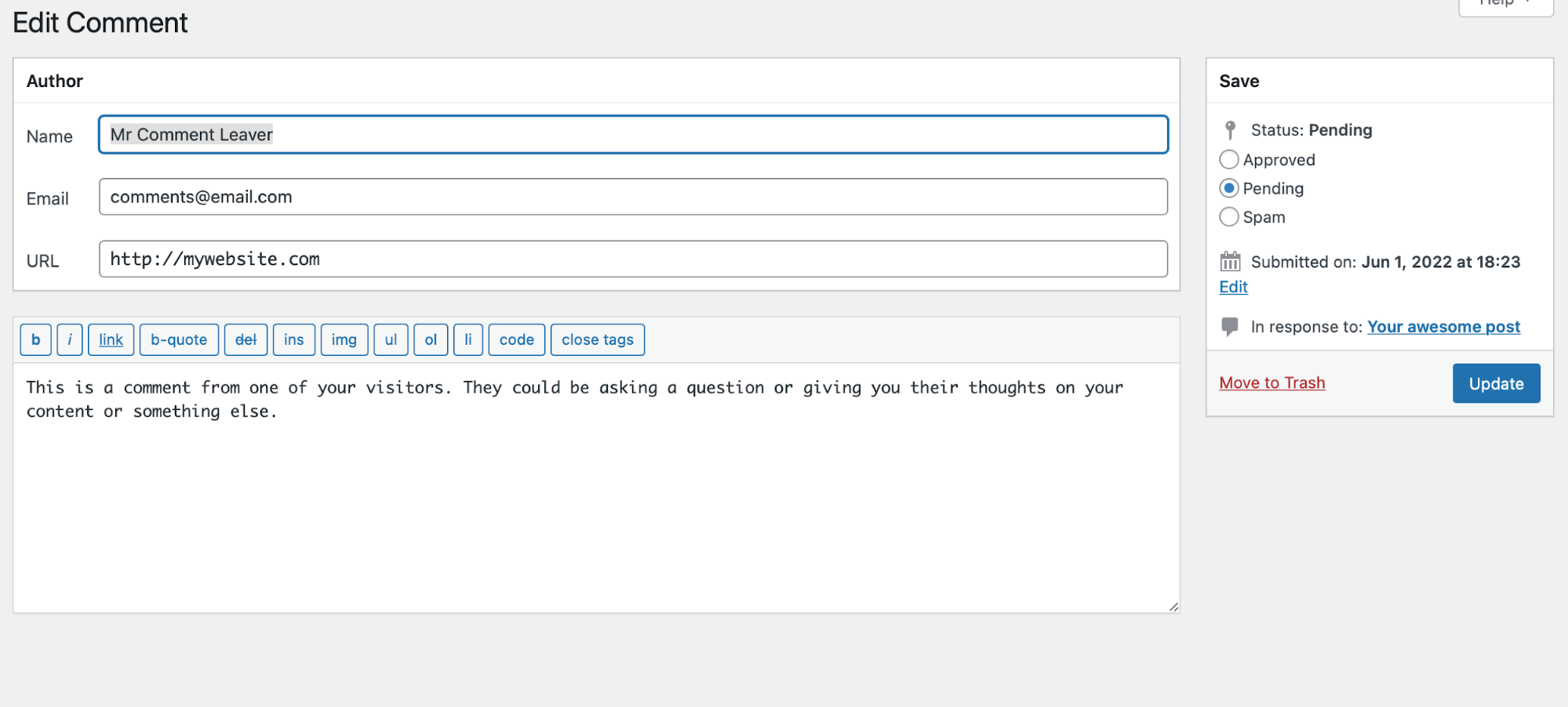 editing additional comment details