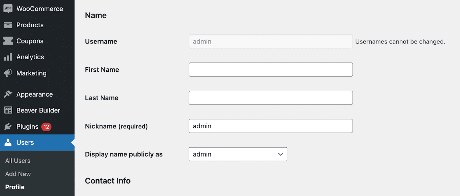viewing your username in WordPress