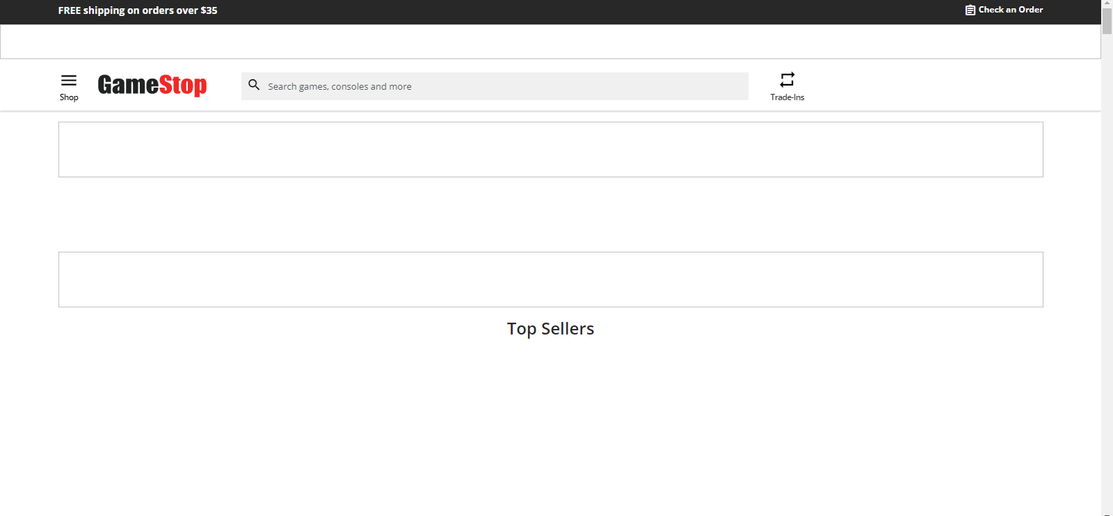 blank page on the GameStop website