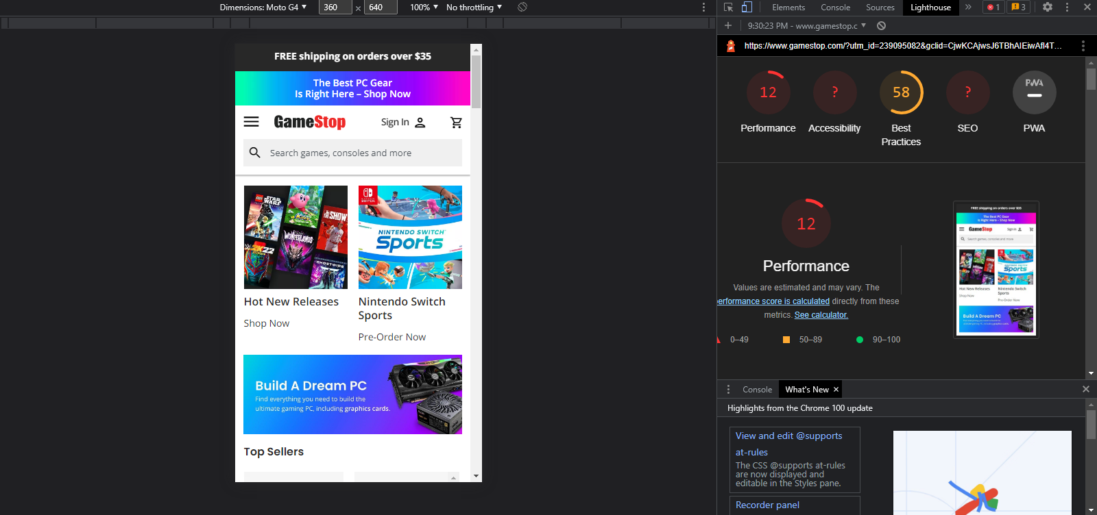 CLS report for the GameStop site