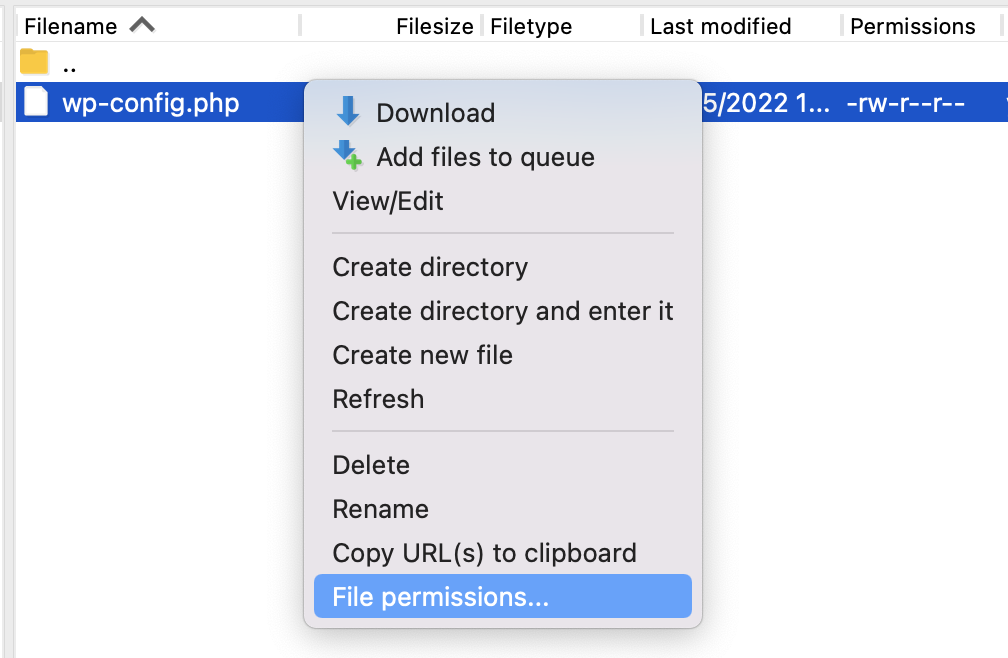 checking file permissions for wp-config.php