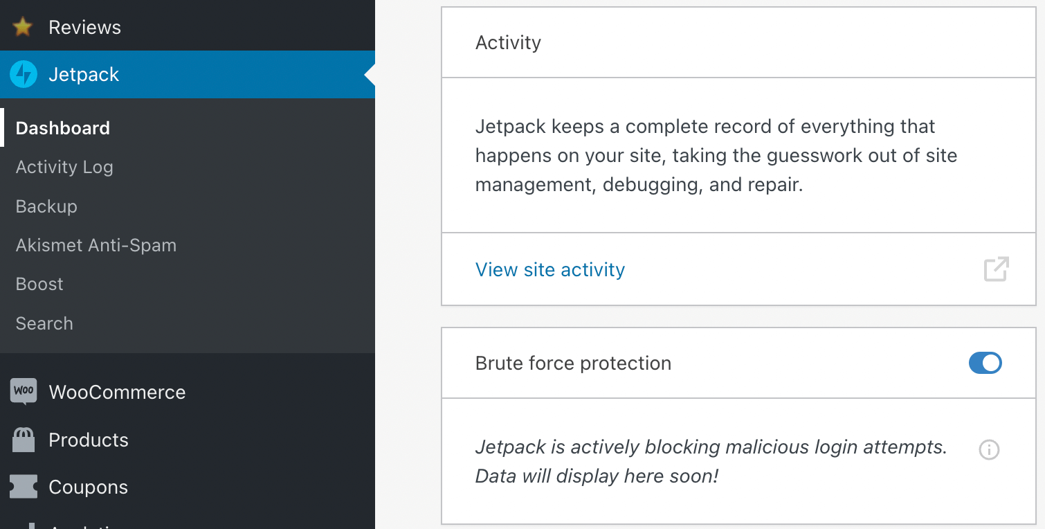 turning on brute force attack protection in WordPress