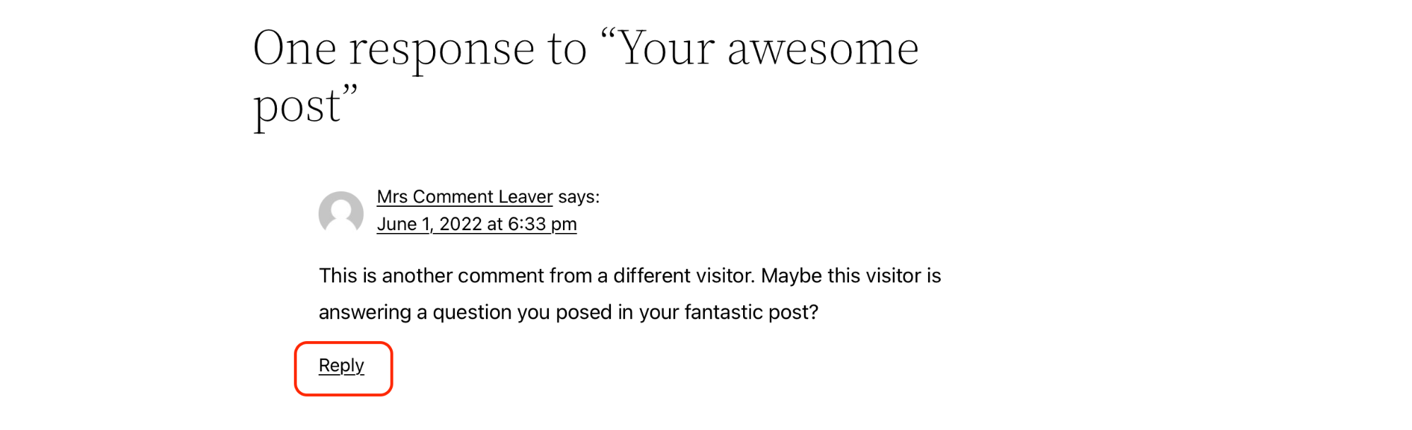 replying to a comment on the front-end of WordPress