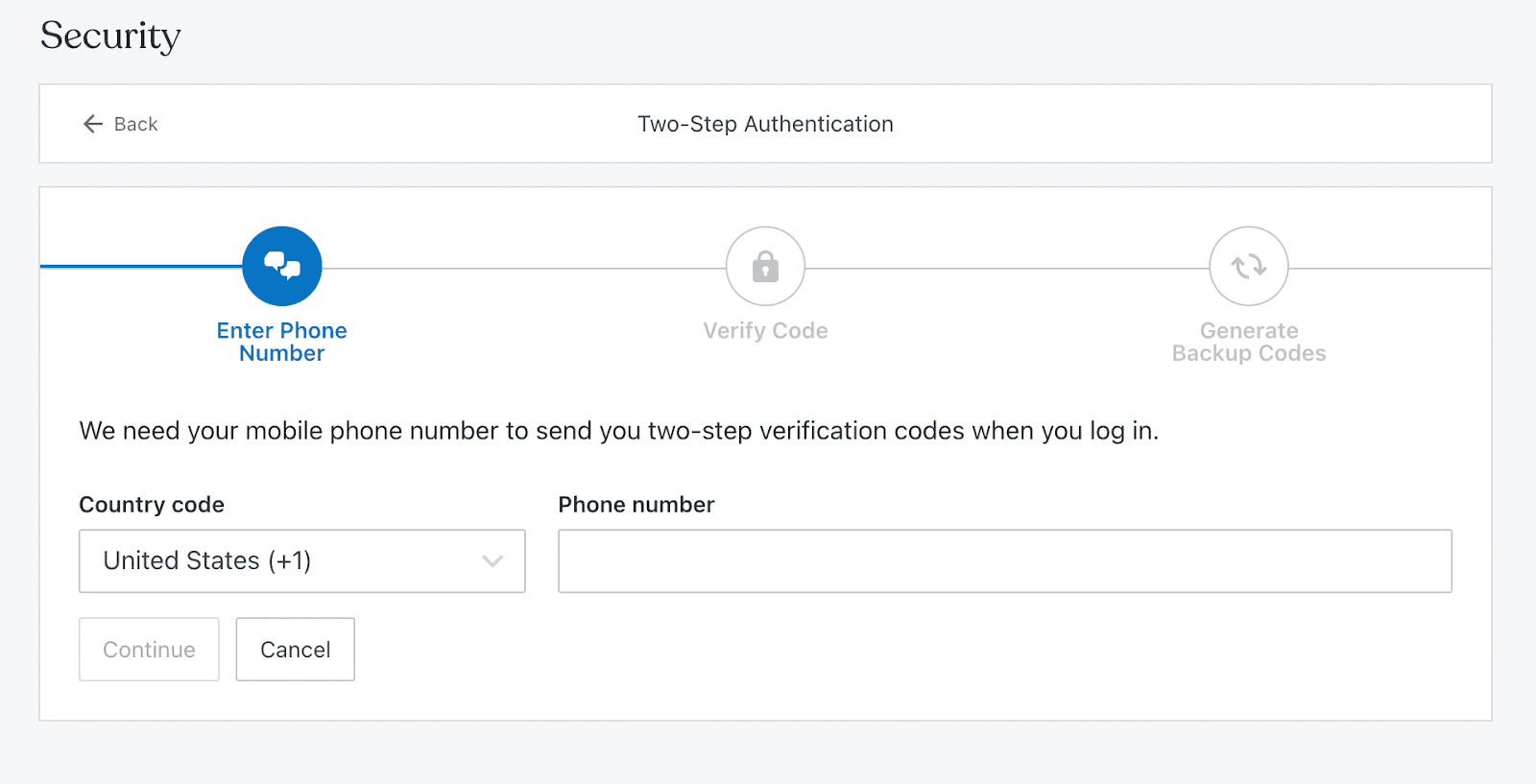 setting up two-factor authentication via text