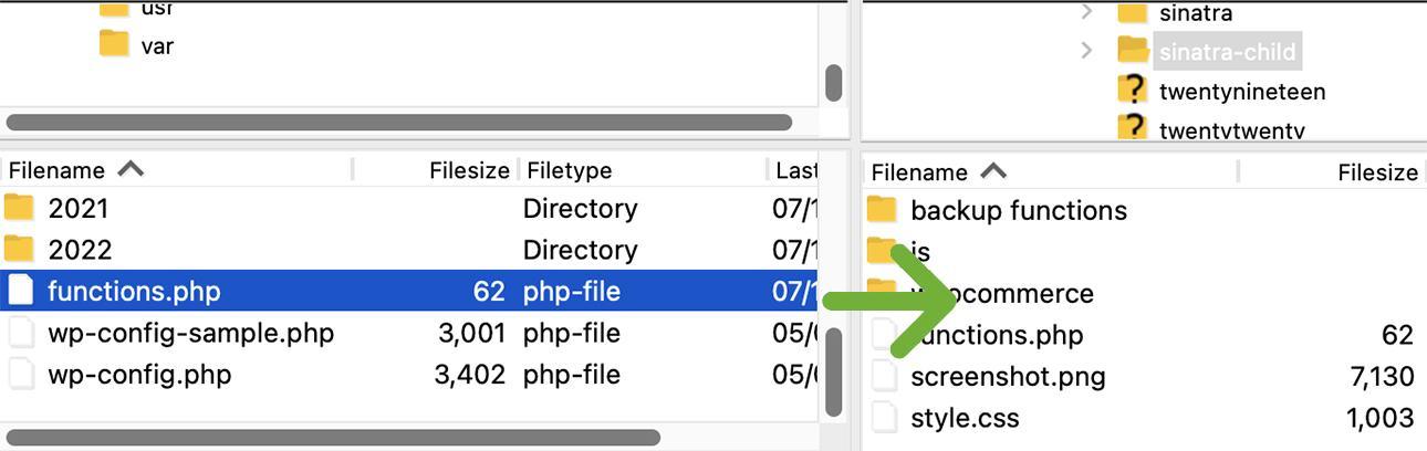 returning the functions.php file via ftp