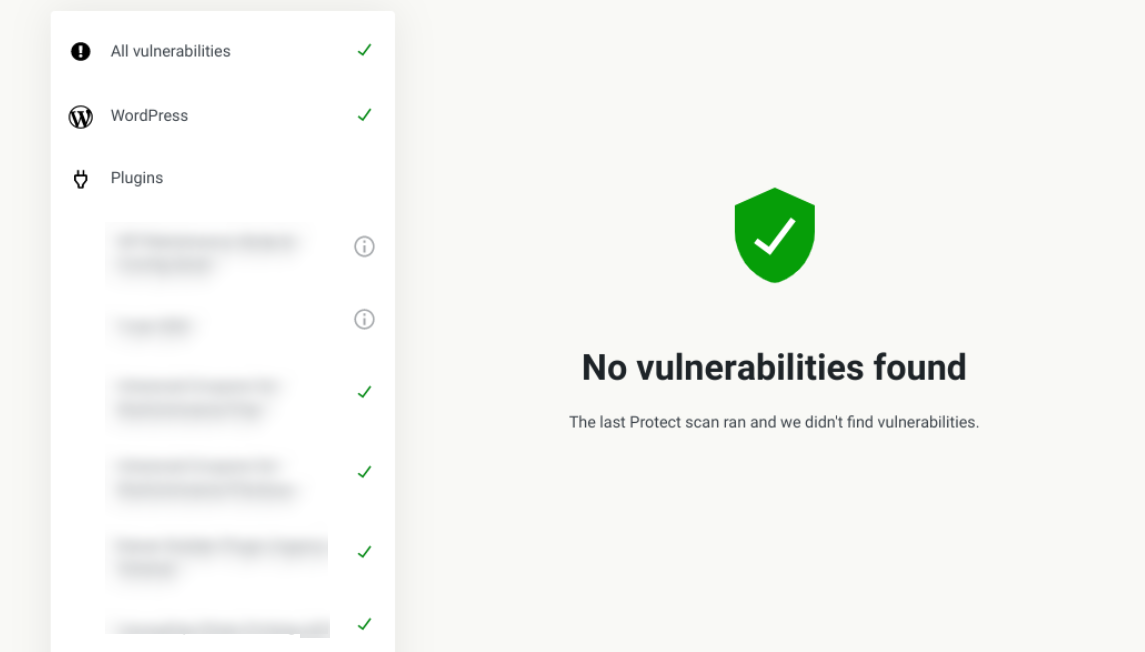 aviso de que no se han encontrado vulnerabilidades con Jetpack Scan