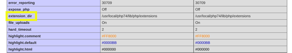 extension_dir info