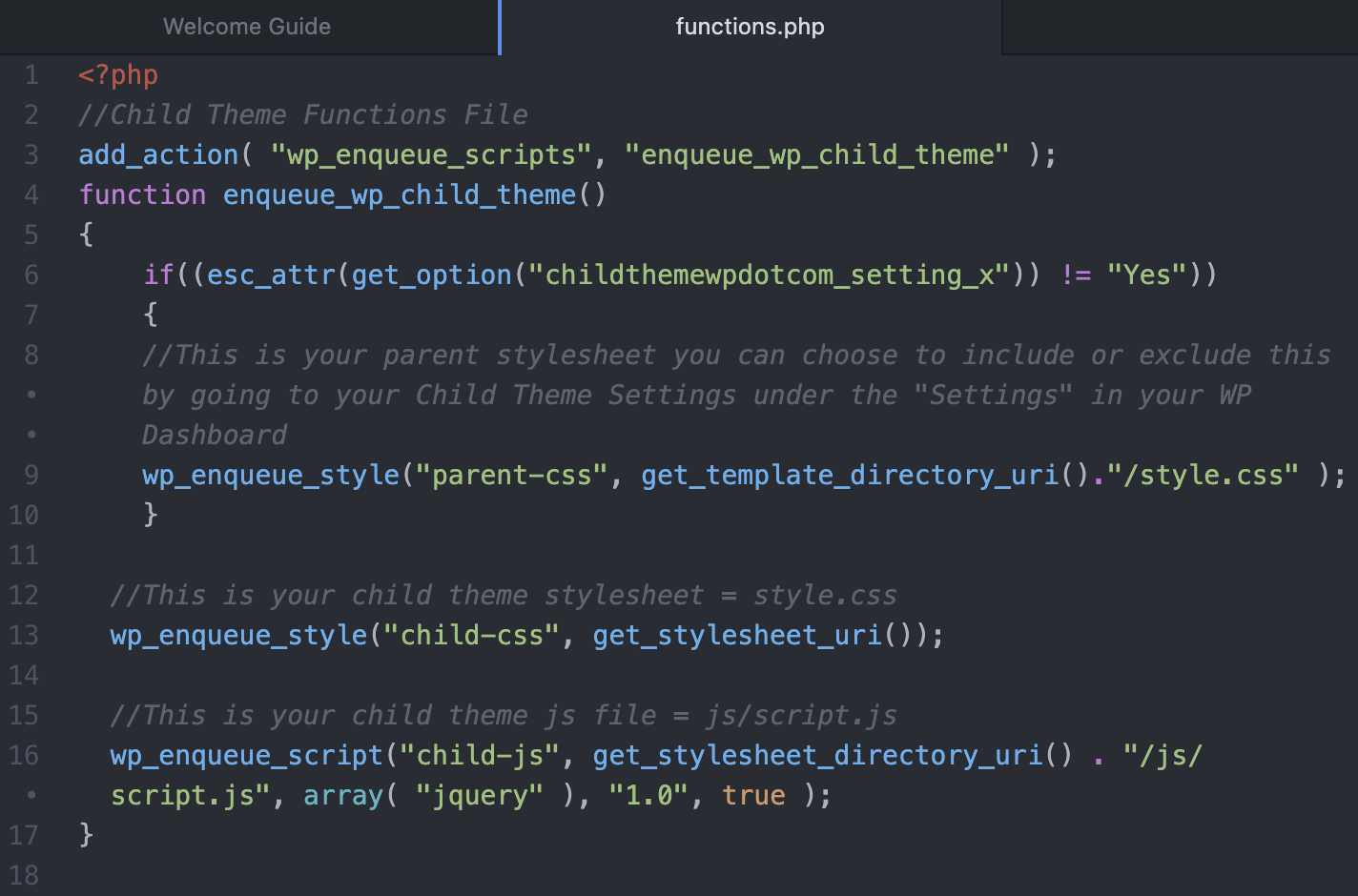editing functions.php in atom.io