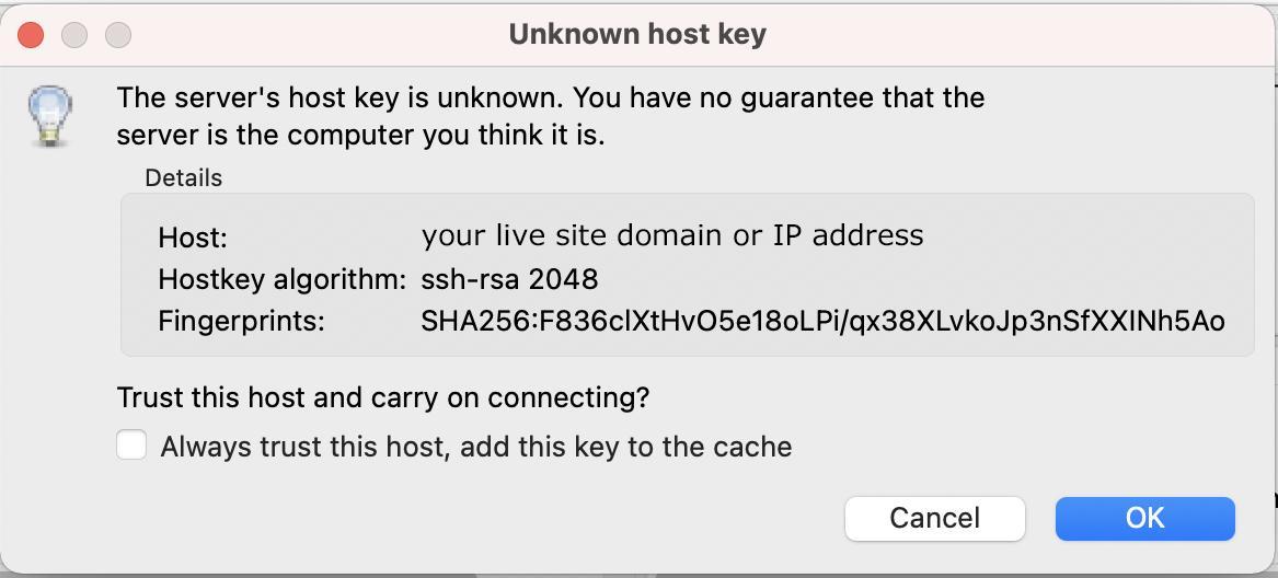 unknown host key message in filezilla