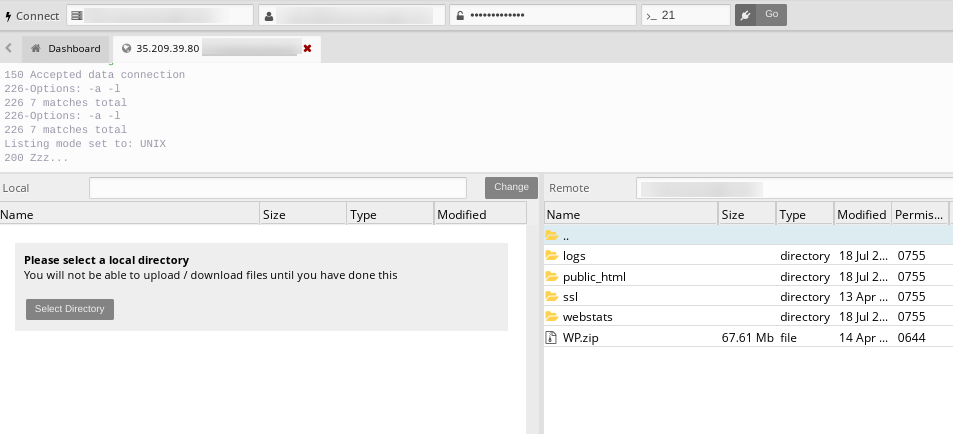 connecting to your site via cpanel