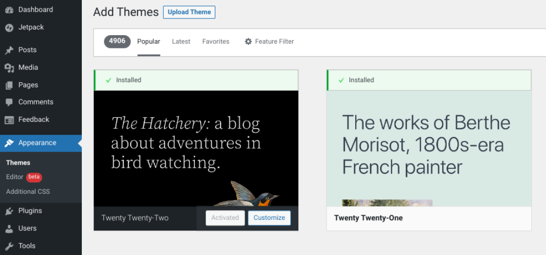 añadir un tema nuevo de WordPress