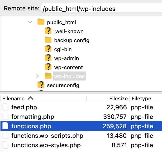 finding the functions.php file in wp-includes