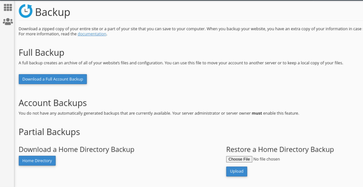 backup options in cpanel