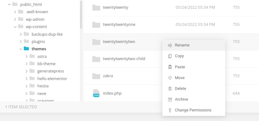 eliminar un tema principal en cPanel