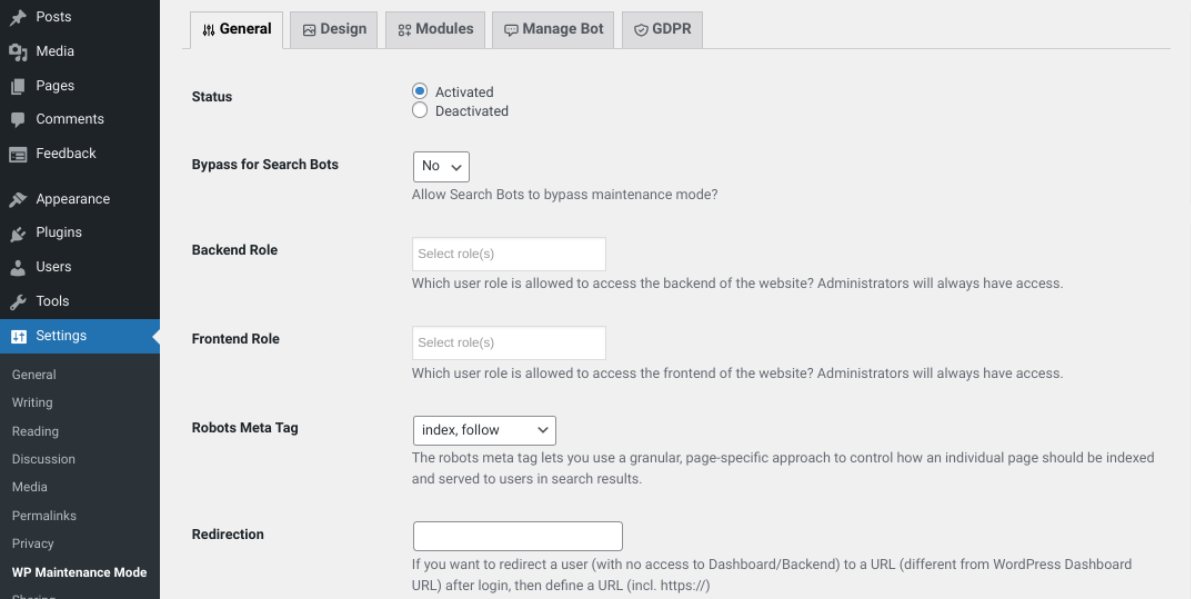 activar el modo de mantenimiento en WordPress