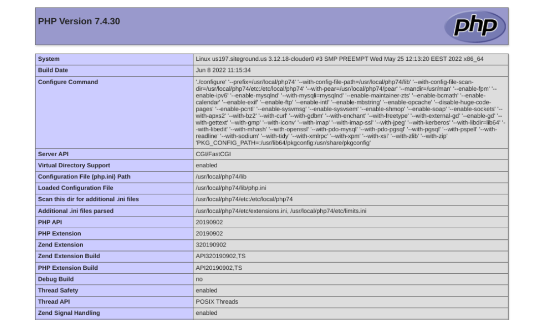 information about current PHP version