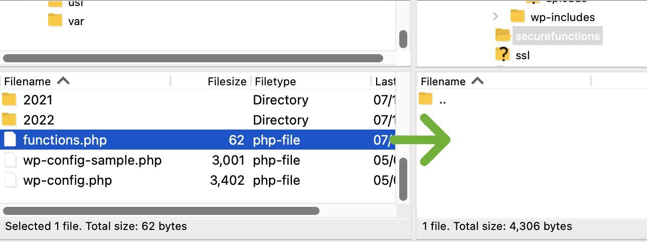 uploading the functions.php file