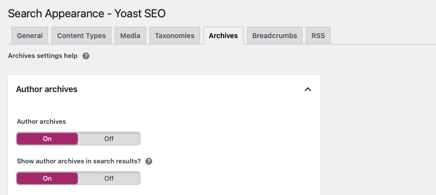 desactivar los archivos de autor con Yoast