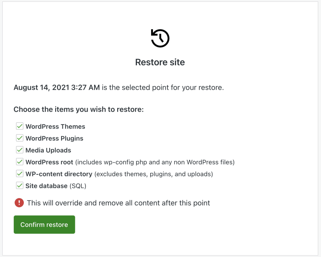 options for restoring a backup with Jetpack