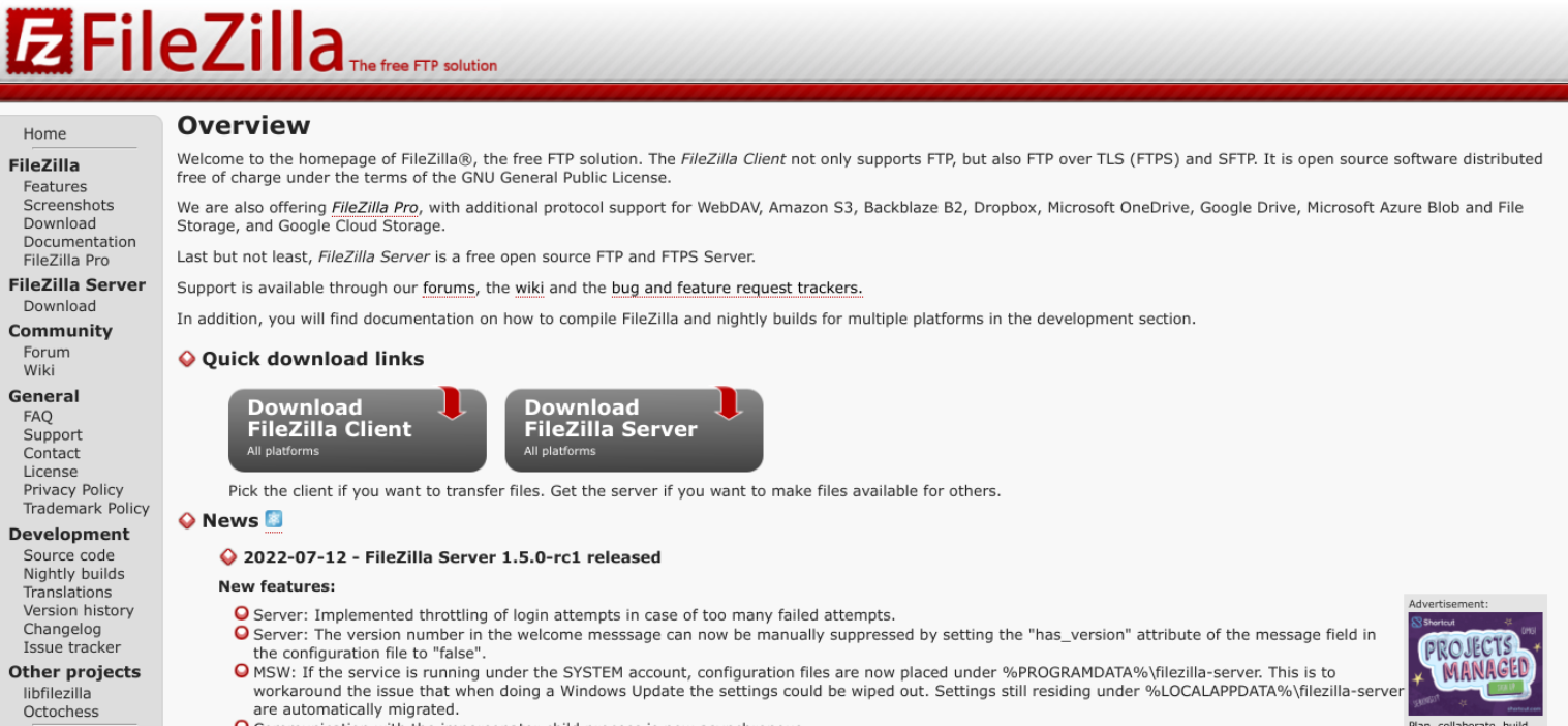 FileZilla download page