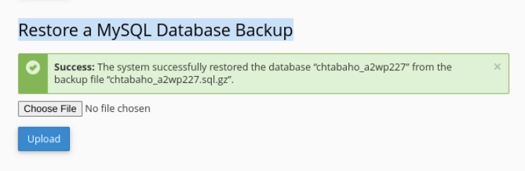 uploading a database backup file