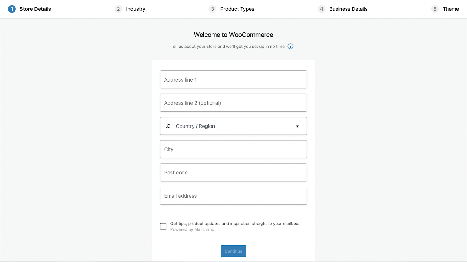 WooCommerce setup wizard
