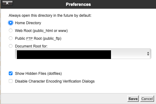 showing hidden files in cpanel