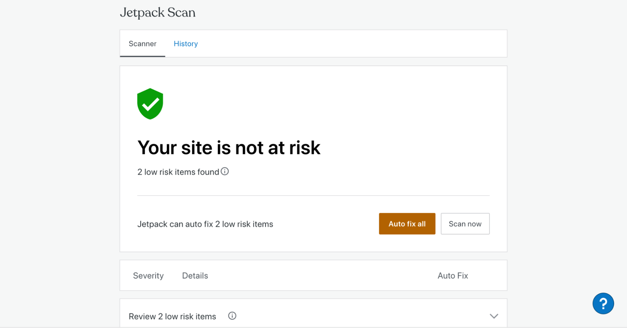 Jetpack Scan dashboard