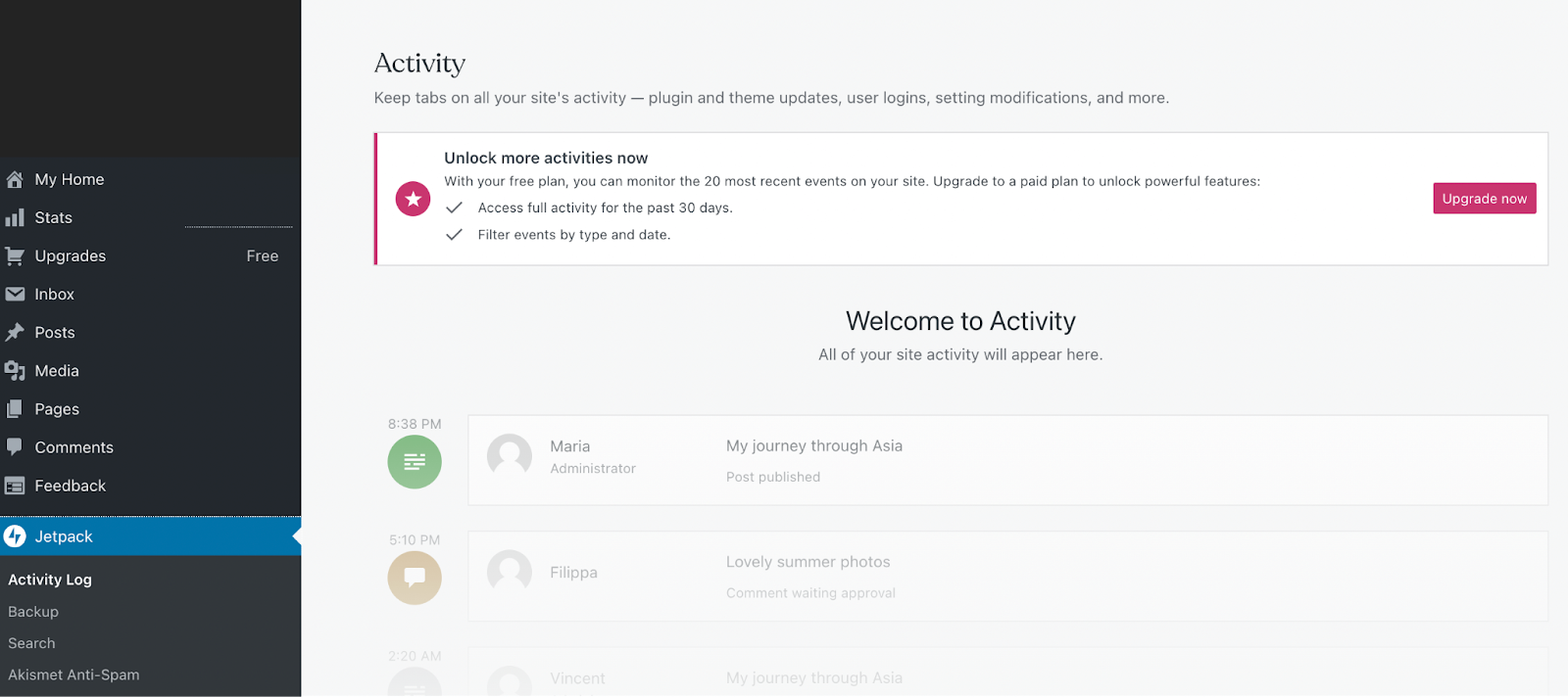 Jetpack activity log