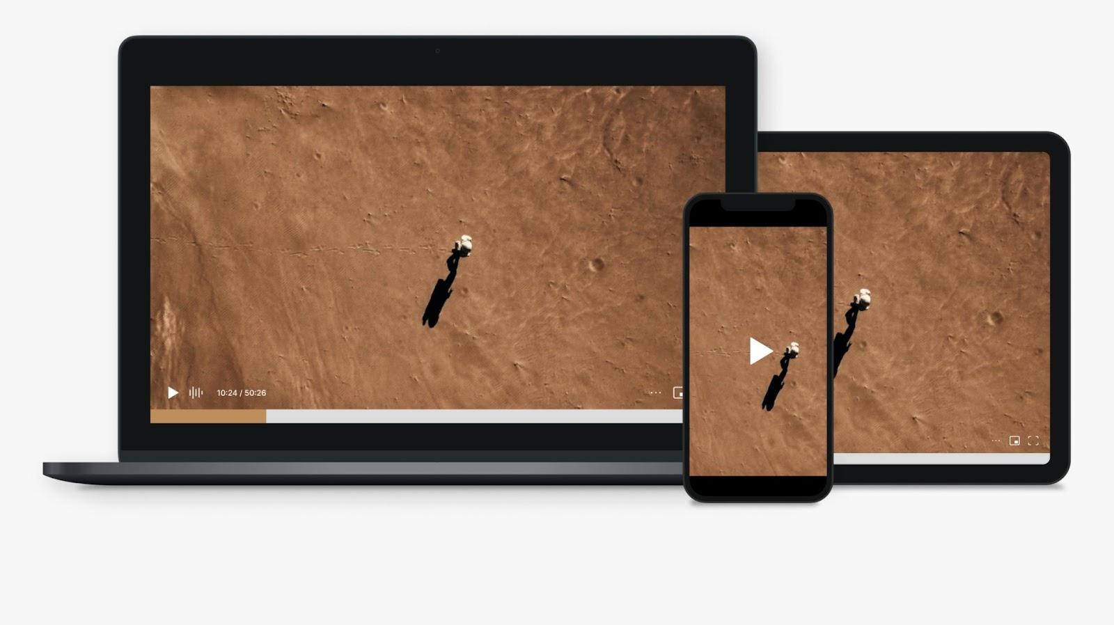 Jetpack VideoPress image, showing a video playing on three screen sizes