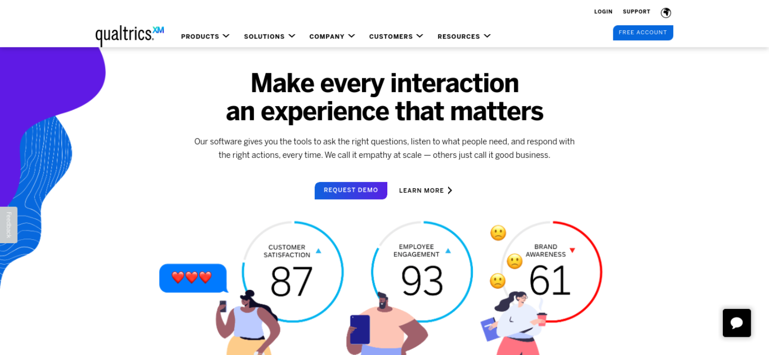 Qualtrics homepage with an abstract purple and blue design